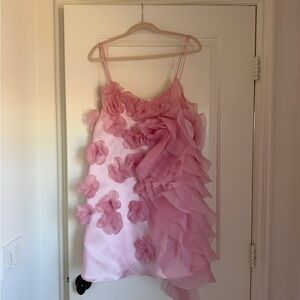 Milla Romantic ruffled pink mini dress with rose appliques, Garden of Eden